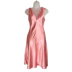 Filippa K Satin Midi Seam Dress Sz Small Pink Bow Straps
